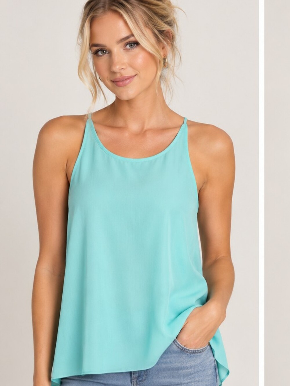 BLVD Mint Green Cowl Back Halter Blouse Sleeveless Top Size Small